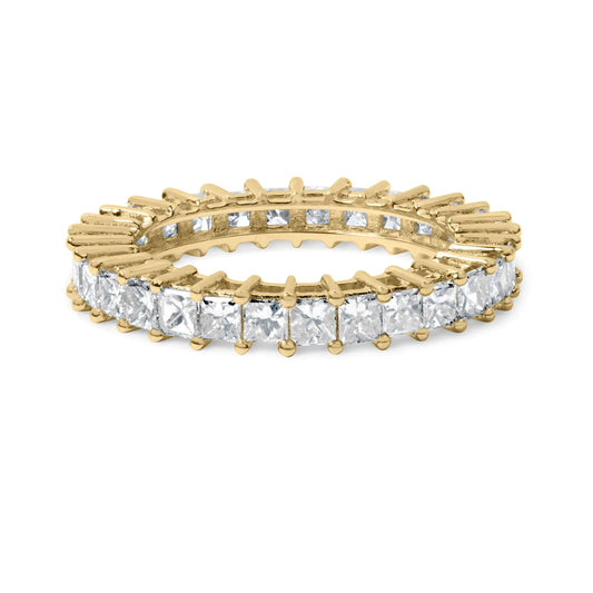 Anneau Éternité en Or Jaune 14K avec Diamants Princesses Sertis Partagés de 3,0 Ct (Couleur H-I, Clarté SI1-SI2)