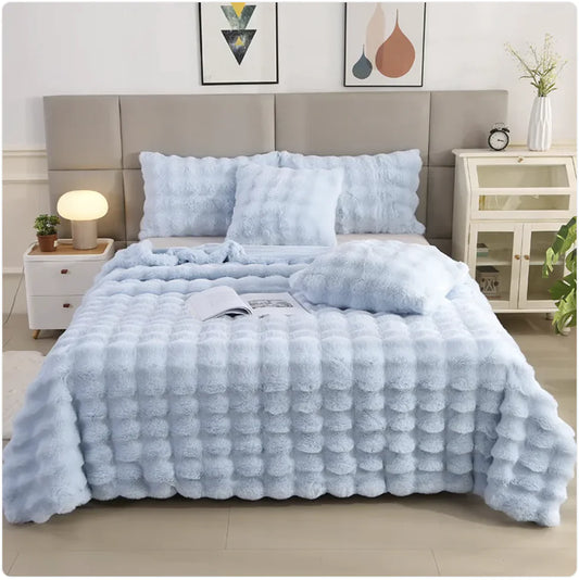 Couverture chaude en fourrure de lapin à double couche épaisse