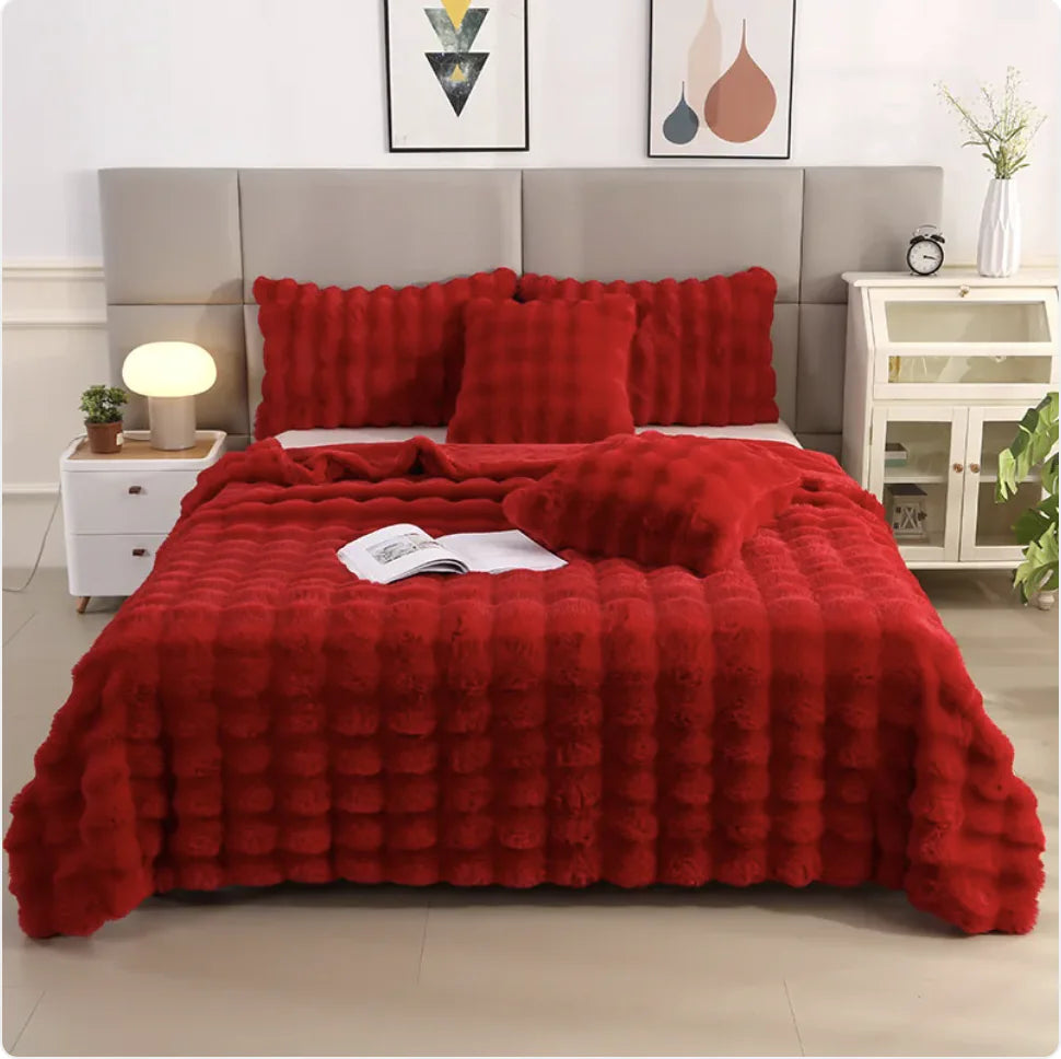 Couverture chaude en fourrure de lapin à double couche épaisse