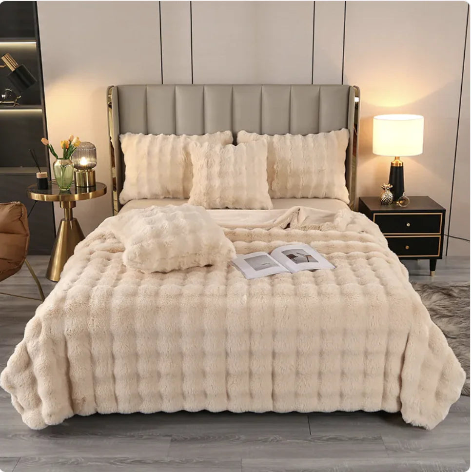 Couverture chaude en fourrure de lapin à double couche épaisse