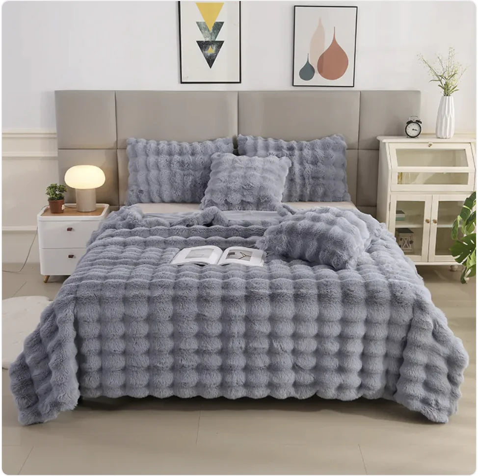 Couverture chaude en fourrure de lapin à double couche épaisse