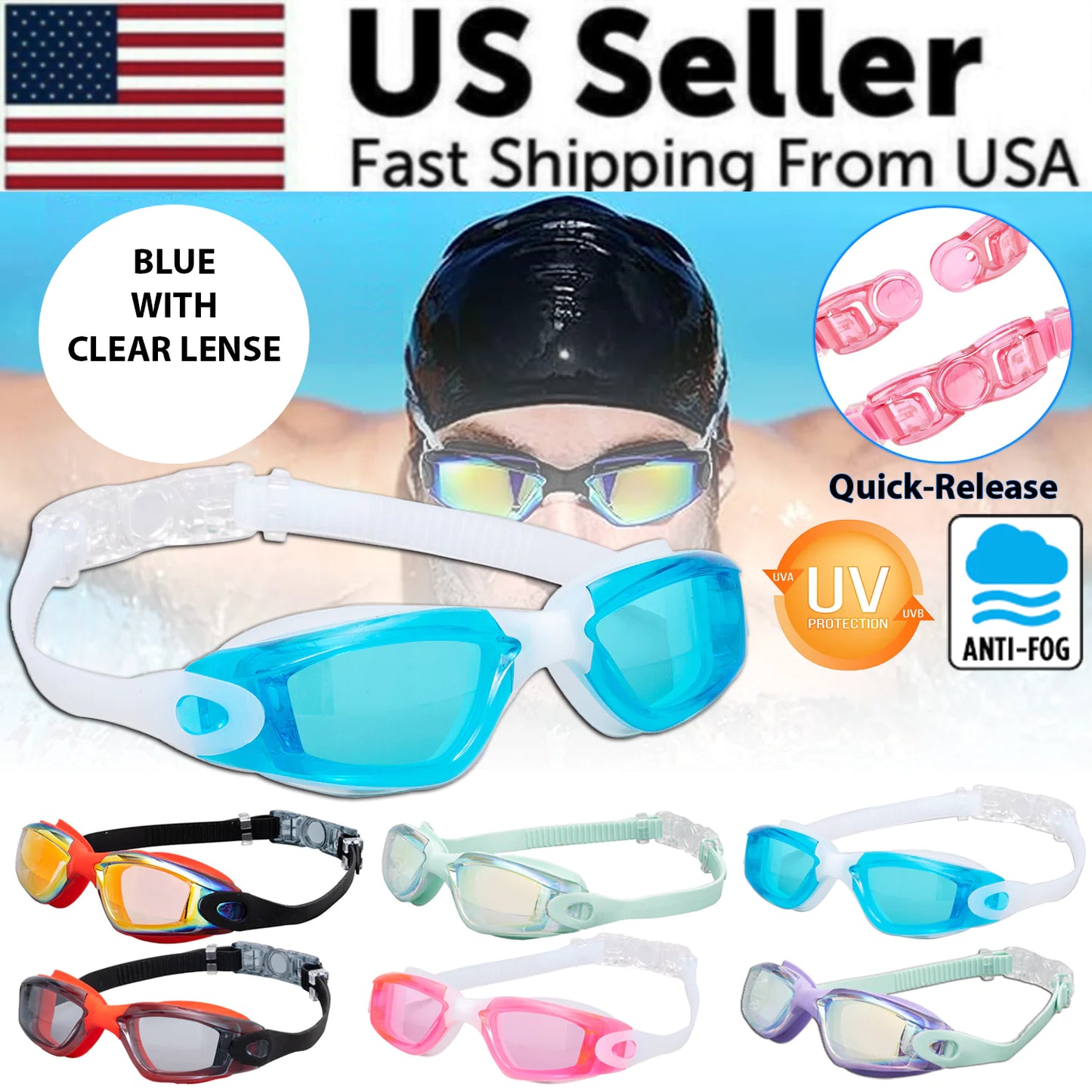 Lunettes de Natation Confortables Anti-Buée et Protégées UV pour Adultes et Enfants
