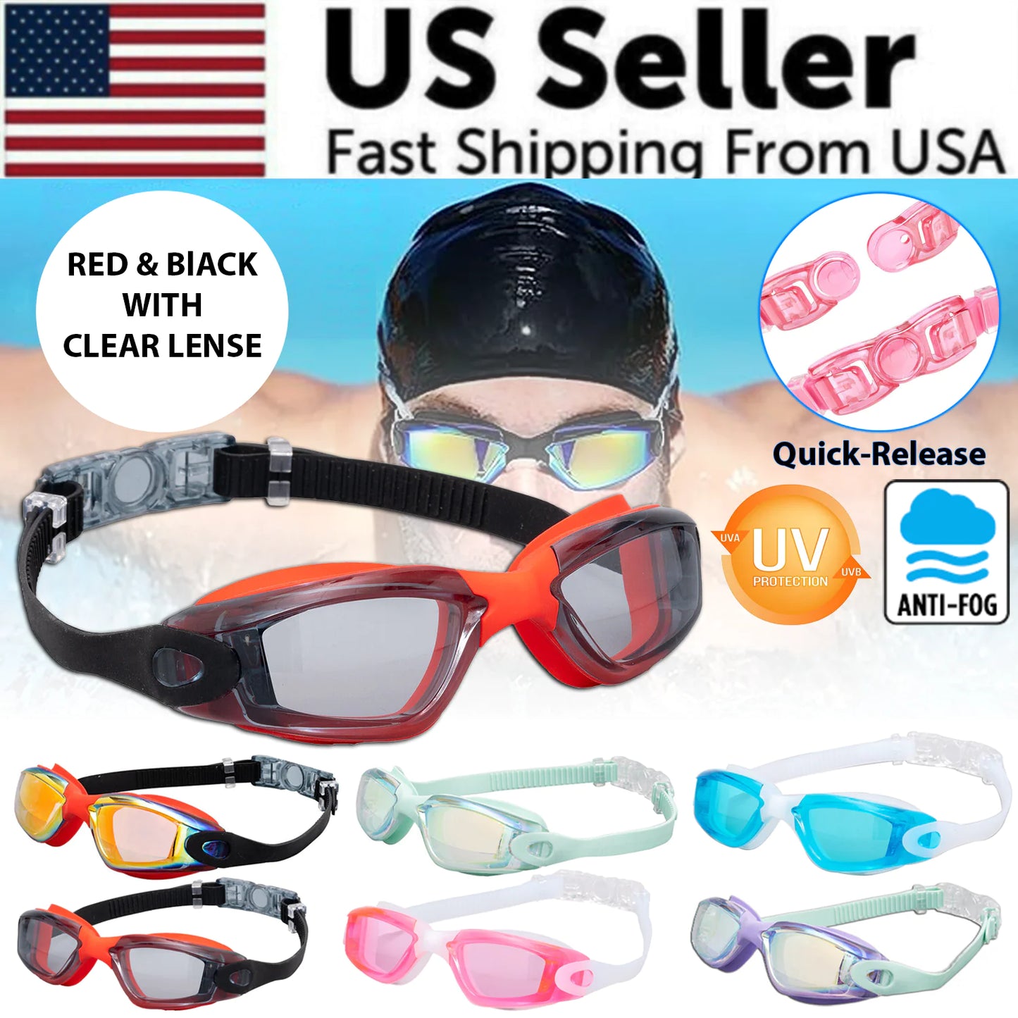 Lunettes de Natation Confortables Anti-Buée et Protégées UV pour Adultes et Enfants