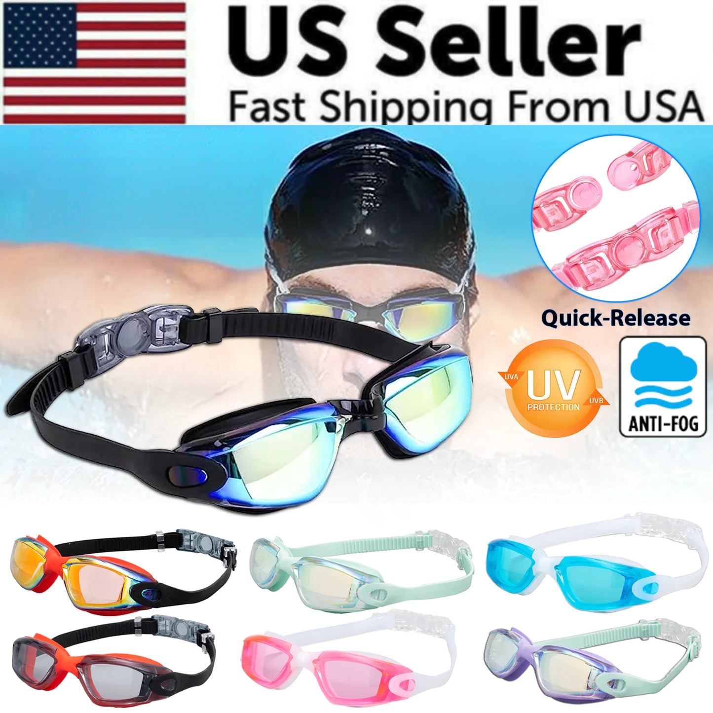 Lunettes de Natation Confortables Anti-Buée et Protégées UV pour Adultes et Enfants