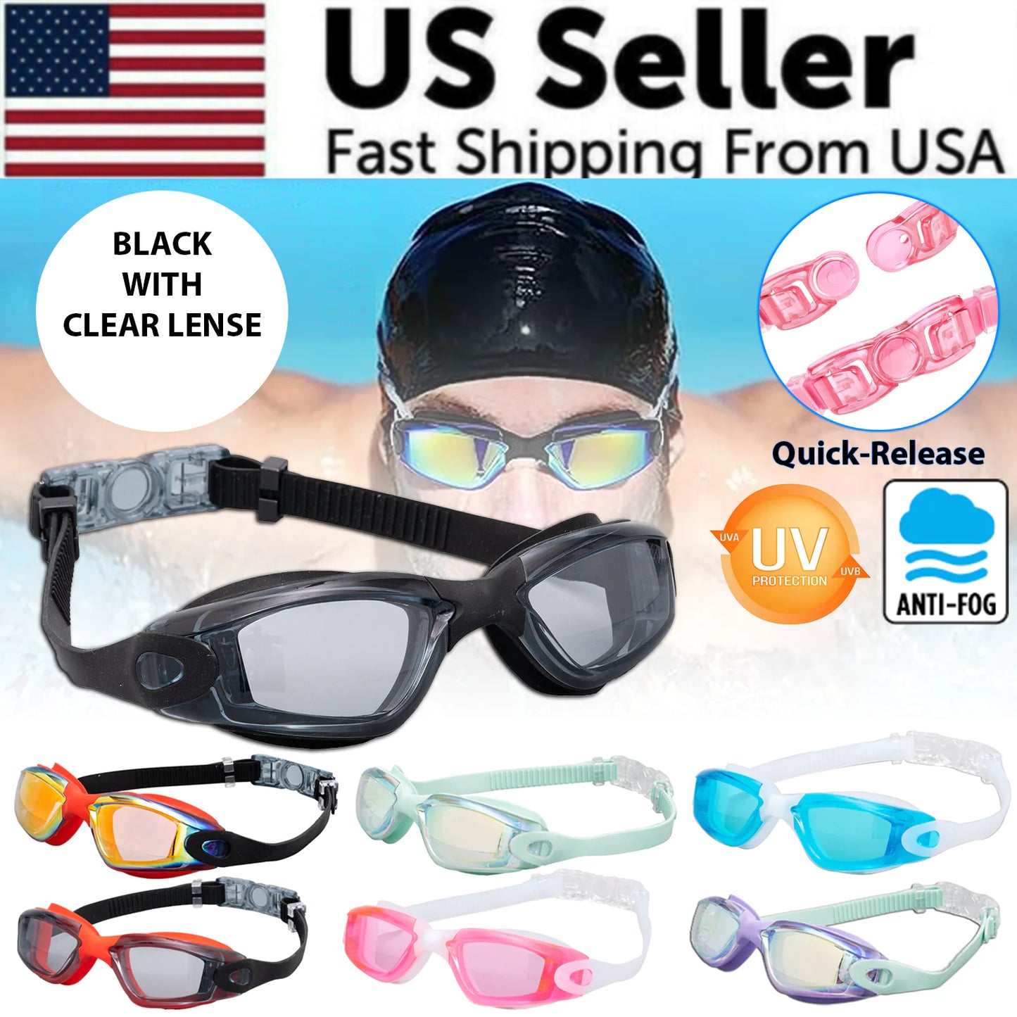 Lunettes de Natation Confortables Anti-Buée et Protégées UV pour Adultes et Enfants