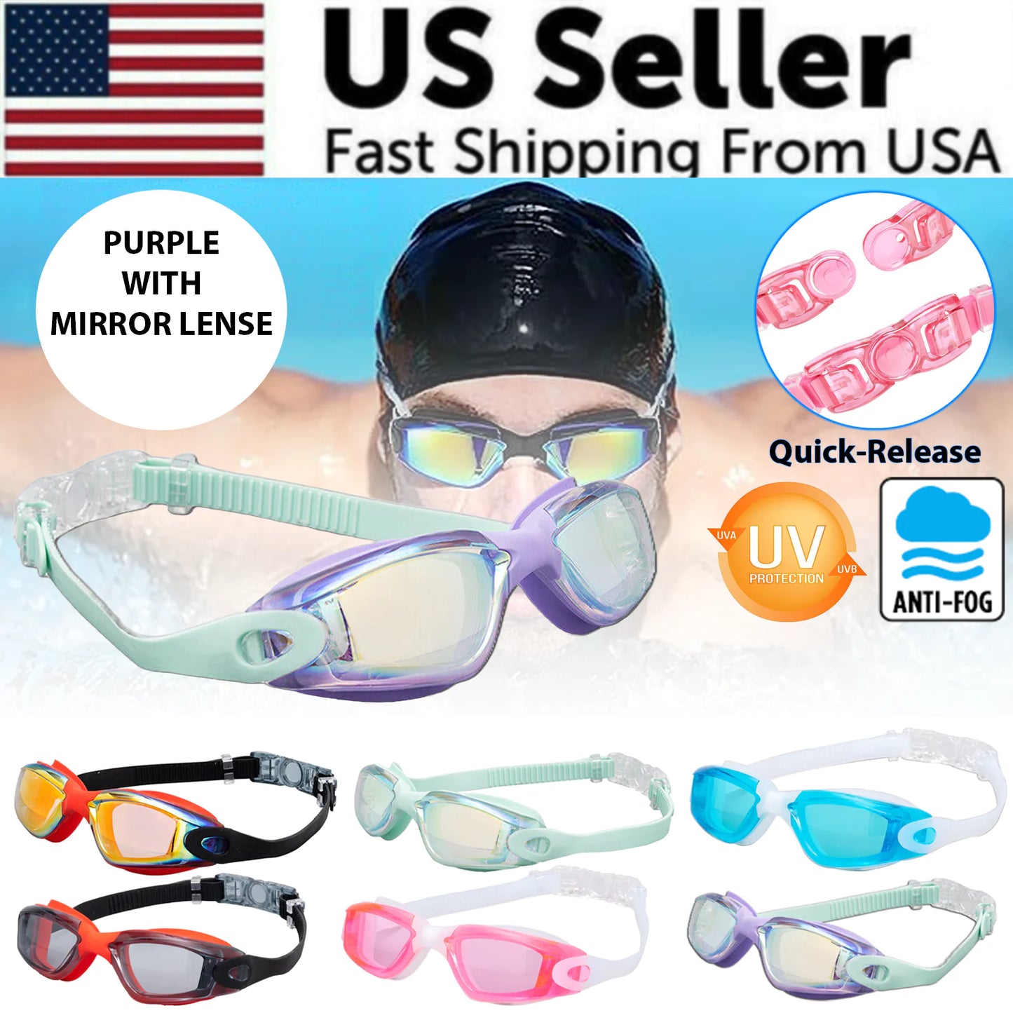 Lunettes de Natation Confortables Anti-Buée et Protégées UV pour Adultes et Enfants