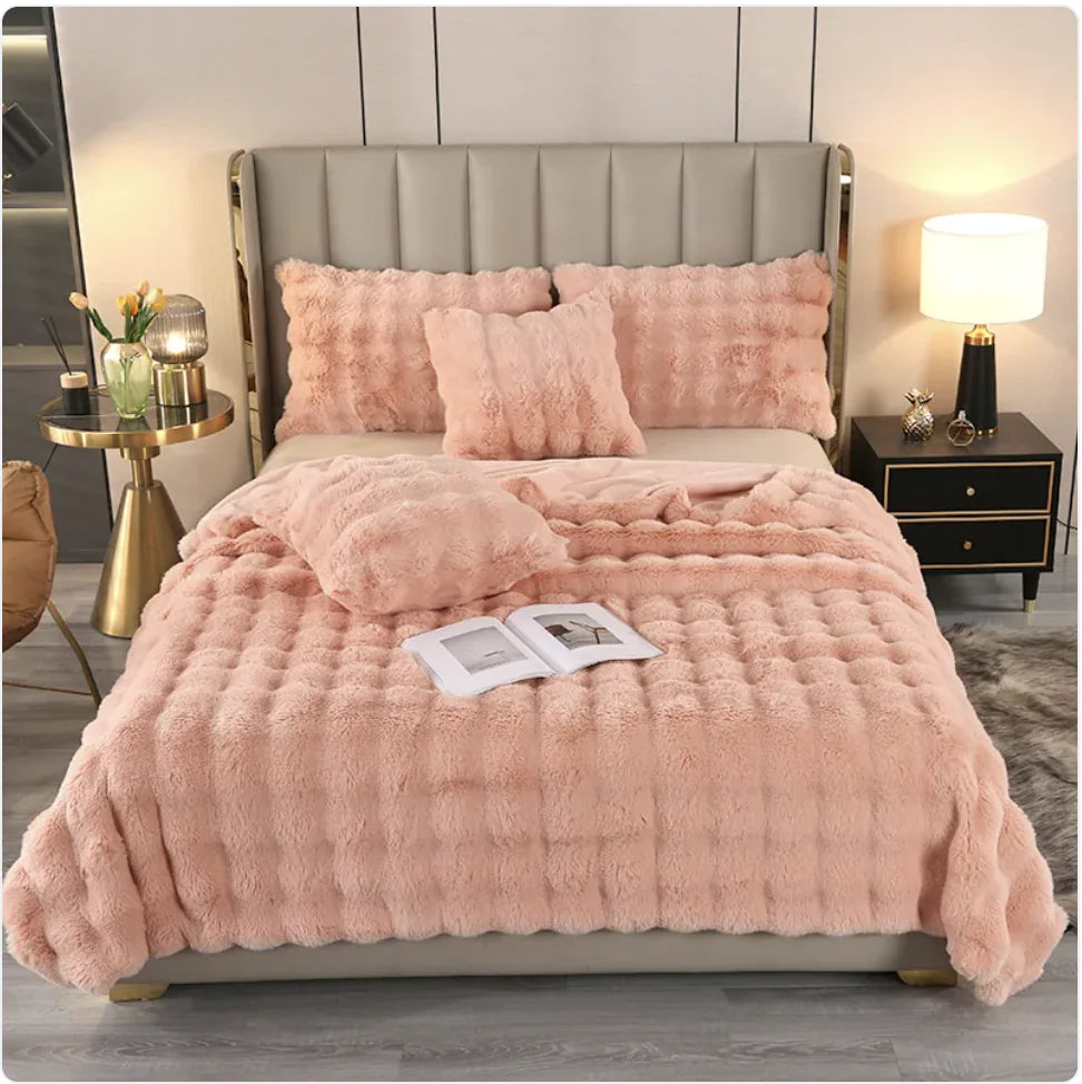 Couverture chaude en fourrure de lapin à double couche épaisse