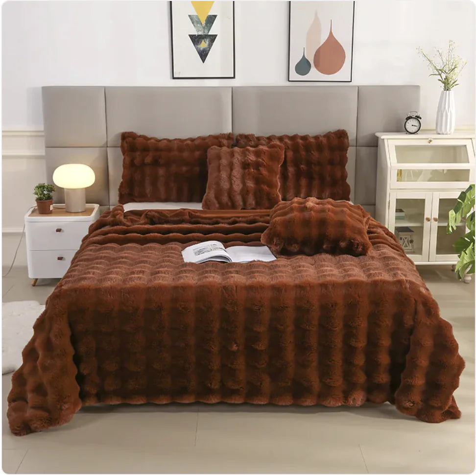 Couverture chaude en fourrure de lapin à double couche épaisse