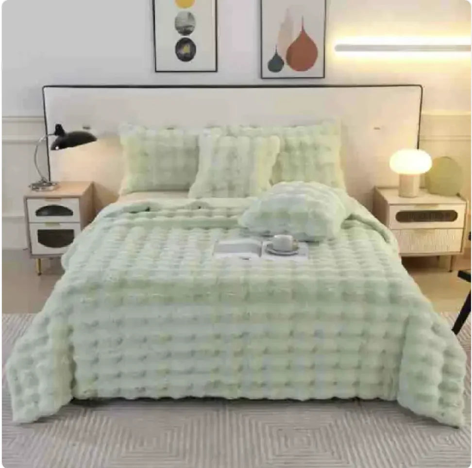 Couverture chaude en fourrure de lapin à double couche épaisse