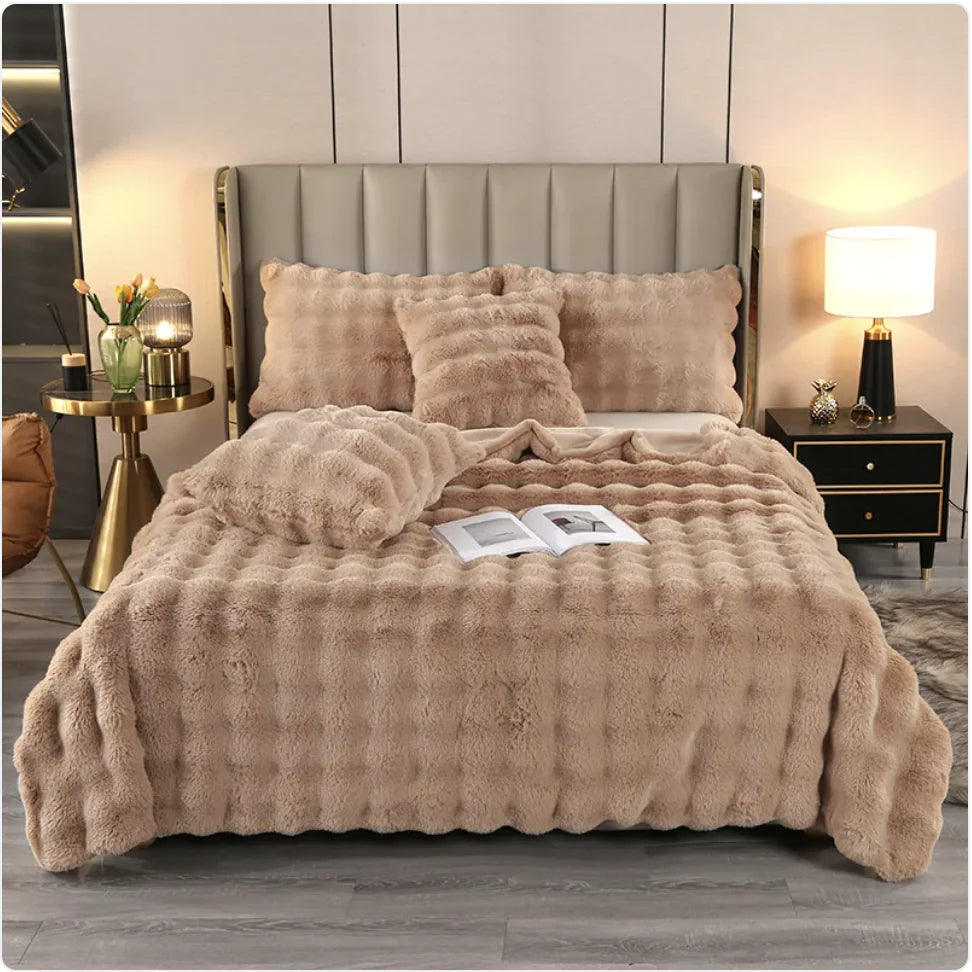 Couverture chaude en fourrure de lapin à double couche épaisse
